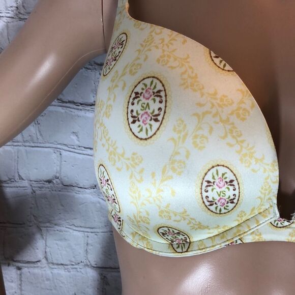 Victoria's Secret Heavily Padded Push Up Bra Cream Floral Print 34DD - Picture 4 of 13